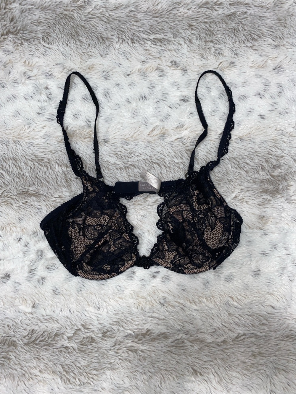 Victoria's Secret Black Lace Underwire Bra with Sheer Insets